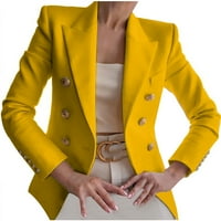 Žene Blazer-gumbe Dugi rukav Solidni kaput Kardni kaput od karigana dugačka odjeća Žuta L