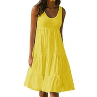 Ženske haljine bez rukava za sunčanje Dužina koljena modna ljetna haljina od punog salica žuta m