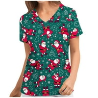 Ženska moda Sretan božićni tisak kratkih rukava V-izrez V-izrez Radna uniforma bluza košulja