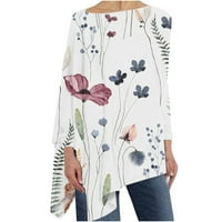 Modni ženski vrhovi cvjetni ispis O-izrez s dugim rukavima labav fit majica Comfy nepravilna bluza za
