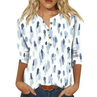 Yubatuo ženske vrhove V rect rukav Henley majica Retro Print Slim Tunic Bluza