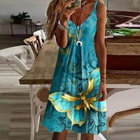 Ljeto plus veličina pila za žene Ležerne prilike bez labave haljine suncokret cvjetni print Dress Light Blue XXXL Ljetni poklon