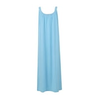 Plava ženska ležerna puna boja prozračna remen duga haljina proreza plaža suknja džepna haljina xxl