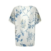 Apepal Womens cvjetni printski košulje Dressy casual bluze s kratkim rukavima V tipka za vrat Ljetni