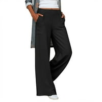 Eguiwyn ženske casual čvrste visoke strukske hlače sa širokim strukom udobne hlače za ravne noge Lounge Hlače sa džepovima