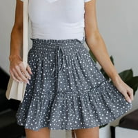 Vremenski modni ženski povremeni zavoja za zavoje ruffles A-line naleted čipke up mini kratka suknja siva, xxl