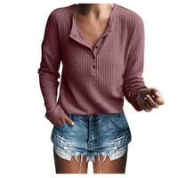 Yubnlvae majica za žene, ženski pleteni tunik vrhovi labavi dugme dugih rukava gore V izrez majice