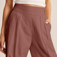 Tergove za žene za žene popust modni povremeni pamučni posteljina čvrsta boja džep labave hlače ženske