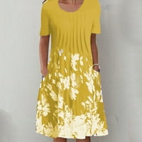 Dyfzdhu ljetne haljine za žene o vratu kratki rukav Ležerne suknje džep cvjetni midi Shift haljina