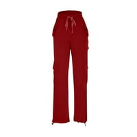 Žene vježbanje tamki Stretch tipka za struk Pocket Yoga teretana labava hlače Nacrtavanje tereta Široke puštaju pantalone crvene 12