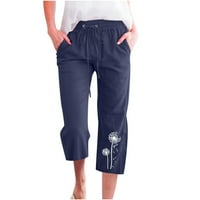 OALIRRO CRATString široke pantalone za noge Žene obrezane pantalone Cargo Capris za žene sa džepovima Pamučna posteljina mornarica