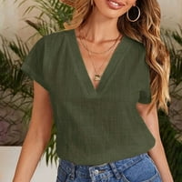 Ženske bluze Bluza Women plus kratki rukav Slatke tiskane košulje V-izrez ljetne vrhove zelene s