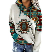 JSAierl Womens Etničkoj duksevi Aztec Graphic Top Labavi geometrijski pulover Zapadno retro dugih rukava