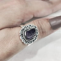 Prirodni ametist prsten, grubi Amethyst Gemstone prsten, februar, boemski prsten, srebrna, ženski prsten,