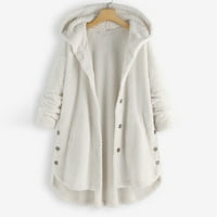 Tking Fashion Women Cardigan Plus sizeFleece Nepravilni džepni kaputičarski kaput sa kapuljačom kapuljača za žene bijeli 2xl