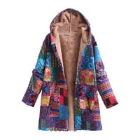 USMIXI zimska jakna s kapuljačom kapuljačom za žene vintage etničko stil Print Lood plišani kaput zima