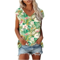 Cvjetna bluza Žene Elegantne slatke udobne vrhove V izrez Majice kratkih rukava Loop Fit Tunic Design