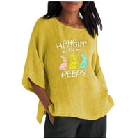Uskršnja majica Ženska košulja za pulover za pulover na vrhu rukava ljetna casual odjeća - Ženska ljetna pamučna posteljina majica Crewneck Thirts Casual Tunic Tops Ležerne prilike
