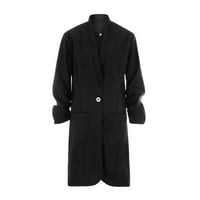 Rovga ženski dugi kaput reverska jakna od karata Cardigan dugačak tanak kaput sa džepom modne ženske