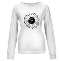 Duksevi za žene Jeseni modni vrhovi Ležerne prilike Crew izrez dugih rukava Cvjetni ispis bluze bijeli