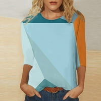 Ženska modna ispisana labava majica rukava bluza okrugli vrat casual vrhovi svijetlo plava na prodaju