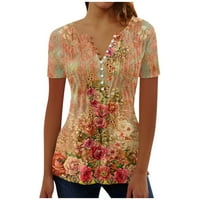 Ljetne vrhove Ženska bluza za bluzu za majicu Retro Print kratki rukav casual osnovni okrugli vrat Redovni