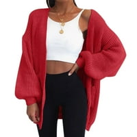 SNGXGN Žene otvorene front kardigan džempere Proljeće mreže Knozem Knit Cardigani džemperi Ženski kardigani, crvena, veličina LG