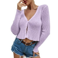 Ženski gumb s dugim rukavima niz klasični džemper pleteni kardigan kabel pleteni kardigan za žene ljubičaste