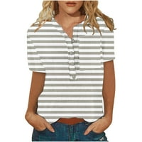 Ayolanni Womens Ljetna majica majica Casual s kratkim rukavima Henley majice kratki rukav prugaste posteljine