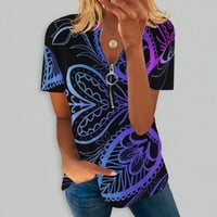USMIXI Womens Ljetni vrhovi kratki rukav V-izrez cvjetni print T majica Loop Fit Prozračivo Ženska modna