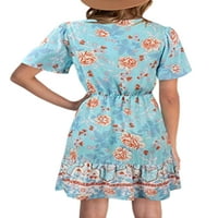 Avamo žene Ljetne haljine Ležerne prilike etničke kratkih rukava Tunike Boho Flowy Summer Beach Sundress Ruched Party Mini haljina