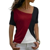 Ljetni asimetrični vrhovi vrata za ženske ležerne boje blok patchwork majice kratki rukav labav uklapaju