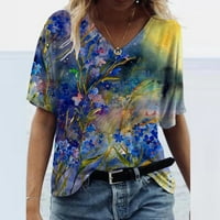 Fjofpr Ženski vrhovi ženske ljetne tiskane majice Casual V-izrez kratki rukav Tunic Pulover labava bluza