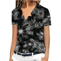 Ženske majice za vrat za vrat Ljeto kratki rukav labav fit comfy bluza casual vintage cvjetni print