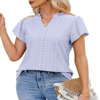 Voguele Dame Ljetni vrhovi kratki rukav majica V izrez majica Plaža Tee Soft Pulover Purple XL