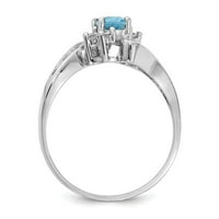 14k bijelo zlato 6x ovalna plava Topaz pravi dijamantni prsten