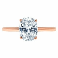 2. CT sjajan ovalni rez simulirani plavi dijamant 14k Rose Gold Solitaire prsten SZ 4.75