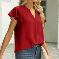 Ženske vrhove bluza casual kratkih rukava čvrste žene T-majice V-izrez ljeto crveno 2xl