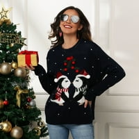 CPTFADH dukseri za žene božićne slatke male pingvin uzorak džemper s perevim kuglama krznene džempere