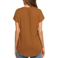 Ženski vrhovi modni ženski ljetni kratki rukav V-izrez majica šifonska bluza pune boje kaki l