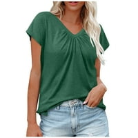 Bazyrey ženske vrhove kratkih rukava V-izrez bluza ženske ležerne ljetne majice tunika zelena l