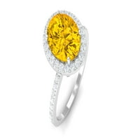 Klasična laboratorija stvorila je žuti safirni prsten sa moissine halo, 14k bijelo zlato, SAD 6,00
