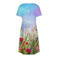 Ljetne haljine za žensko čišćenje Dame kratki rukav V-izrez Solidna boja sa džepom Ženske haljine sa