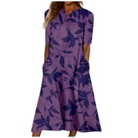 Feterrnal ljetna haljina za žene Ležerne prilike cvjetno tiskane tipke s kratkim rukavima V-izrez Pocket