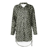 GDFUN Ljetni vrhovi modni casual dugih rukava prevelici Leopard Print Rever Labava majica za žene