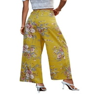 Žene cvjetne ljetne casual široke noge zavoja za bande za bande za bagere Dugih pantalona