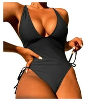 Ženski kupaći konzija za zavoj čvrsti boja bikini setovi jedan kupaći kostim za žene crne s