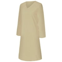 Haljine s dugim rukavima za žene rade modne žene casual v-izrez čvrsto pamuk s dugim rukavima kaki veličine