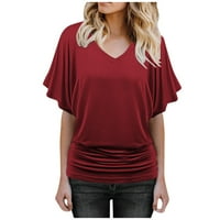 Ženska bluza Ženska bluza Ljetna majica sa čvrstim bojama V izrez Dolman rukav kratki rukav TOP crveni