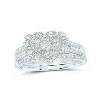 10kt bijelo zlato okruglo Diamond Heartch Bridal Wedding prsten set CTTW